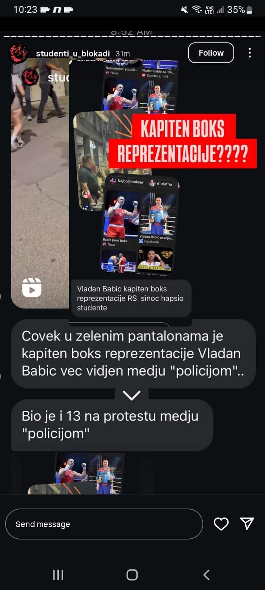 studenti u blokadi vladan Babić kapiten boks reprezentacije protesti u beogradu