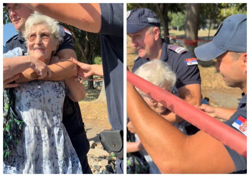 Policija uz osmeh vukla baku (80) tokom protesta građana na beogradskom Savskom keju (VIDEO)